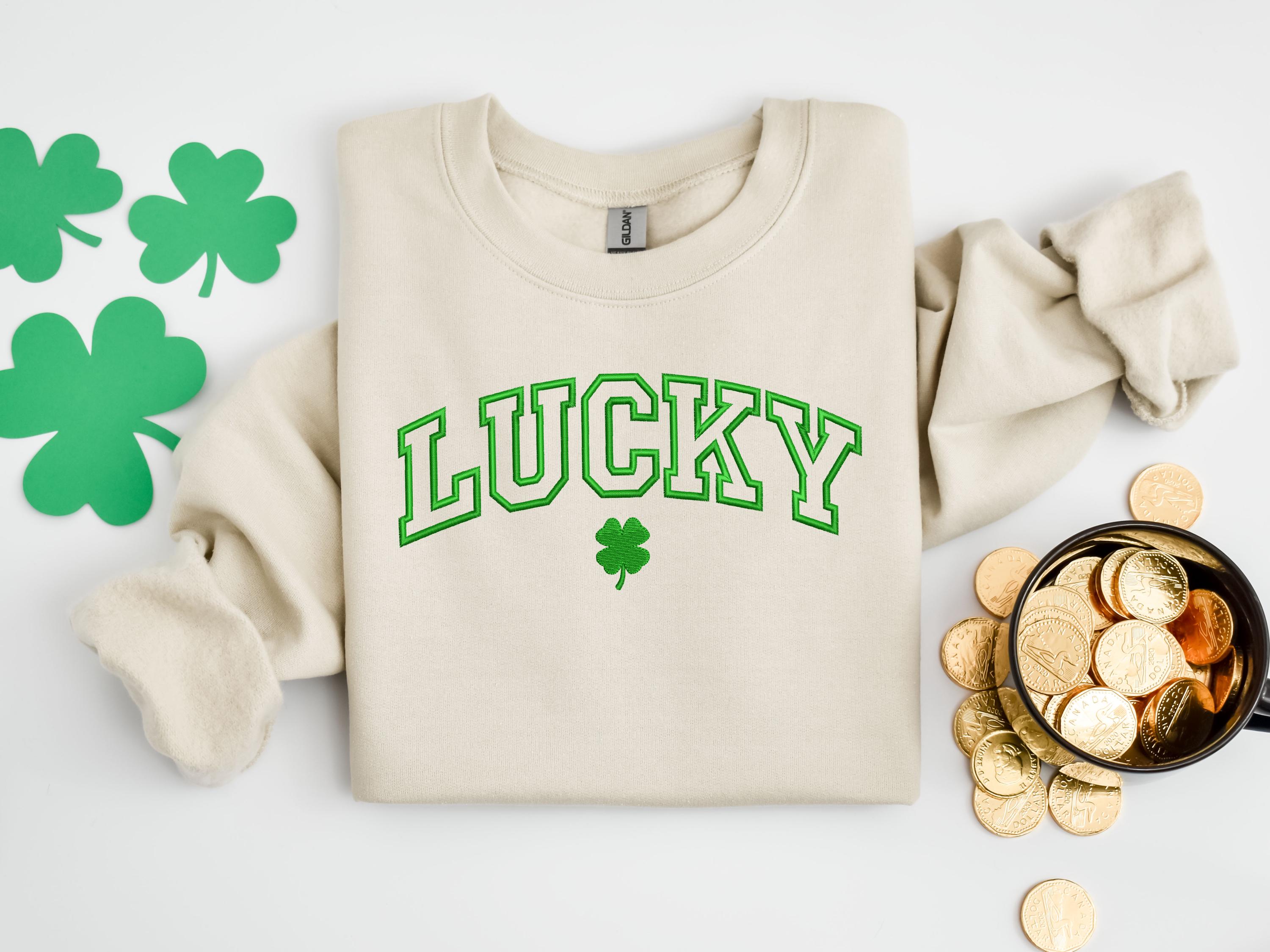 Embroidered Lucky Sweatshirt, Saint Patrick’s Day Crewneck, Green Lucky Sweatshirt for Women, Cozy Irish Holiday Pullover