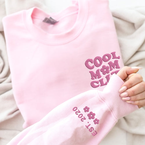 Custom Cool Mom Club Embroidered Sweatshirt, Embroidered Mom Sweatshirt, Names on Sleeve, Mom Crewneck Sweatshirt, Personalized Mom Gifts