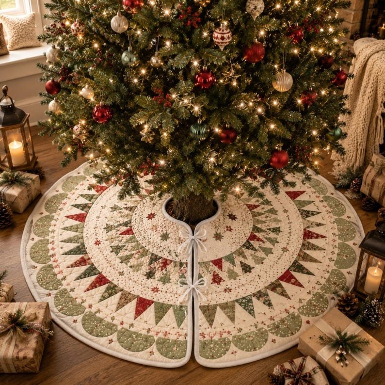 Quilted Christmas Tree Skirt, Patchwork Xmas Tree Skirt, Holiday Decor, Xmas Tree Base Cover, Custom Tree Skirt XMASTS02