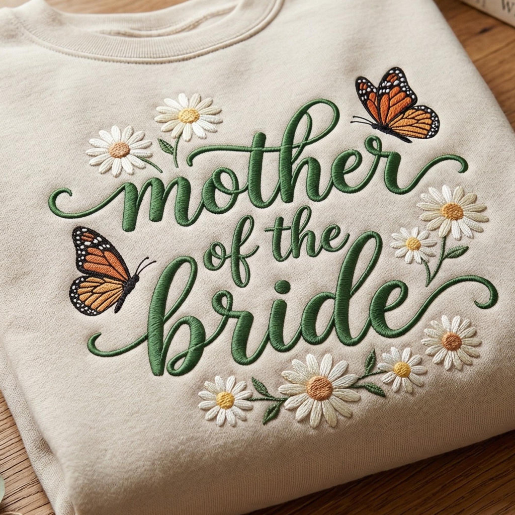 Mother of the Bride Embroidered Sweatshirt, Custom Wedding Date Shirt, Personalized Bridal Party Gift, Cozy Wedding Sweatshirt