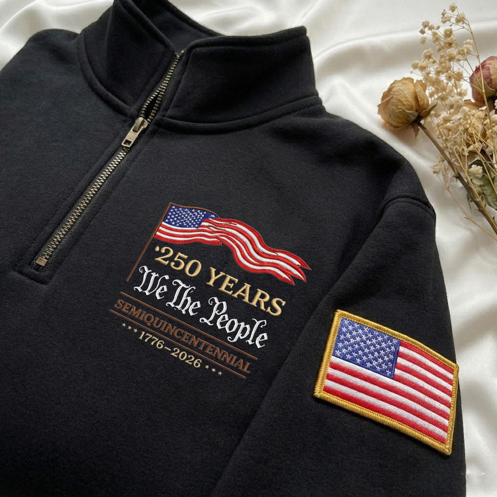 Embroidered USA 250th Anniversary Quarter Zip Sweater, Semiquincentennial Gift