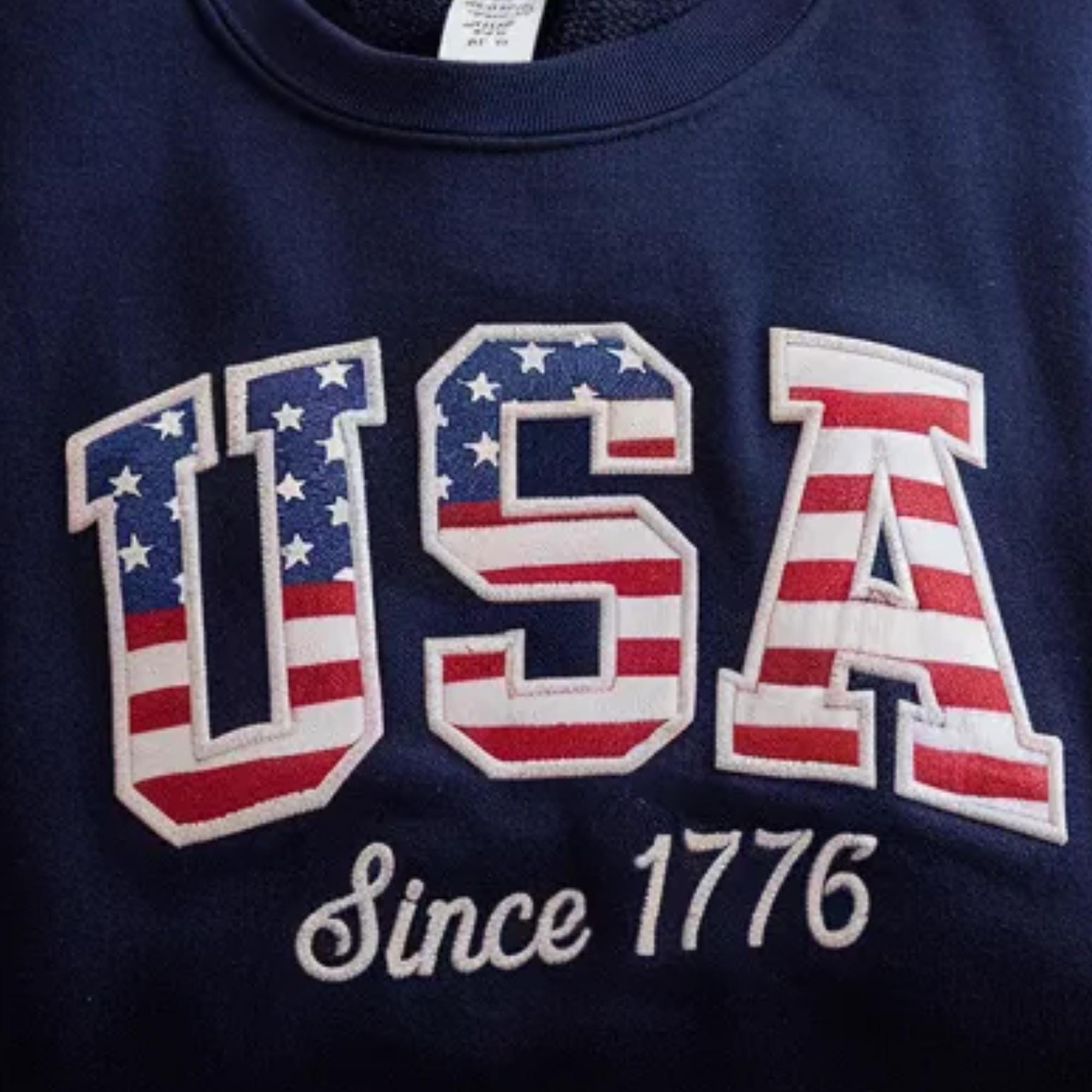 Embroidered USA Sweatshirt, Est 1776 American Flag Apparel, Patriotic Women's Shirt