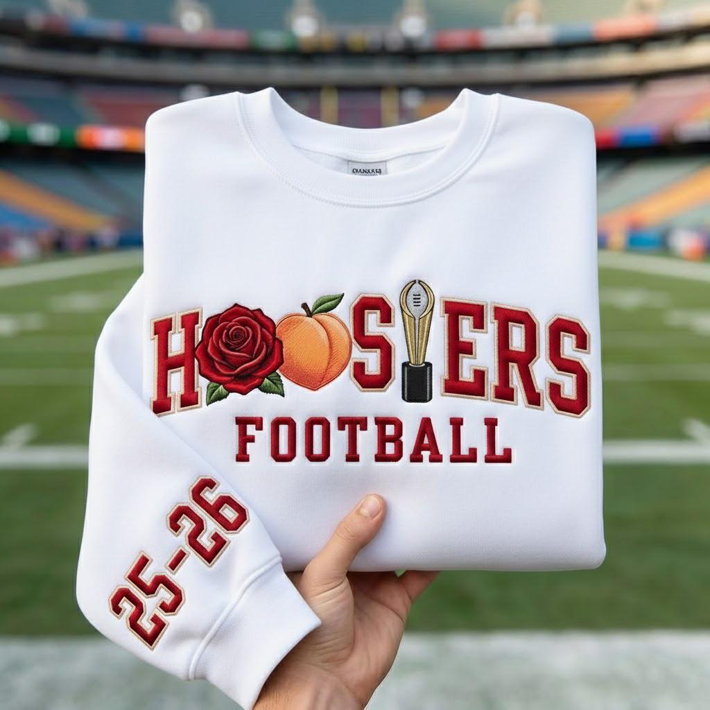 Embroidered Indiana Rose and Peach Sweatshirt, Indiana Football Shirt, Game Day Crewneck, Hoosiers Fan Wear, Football Lover Gift