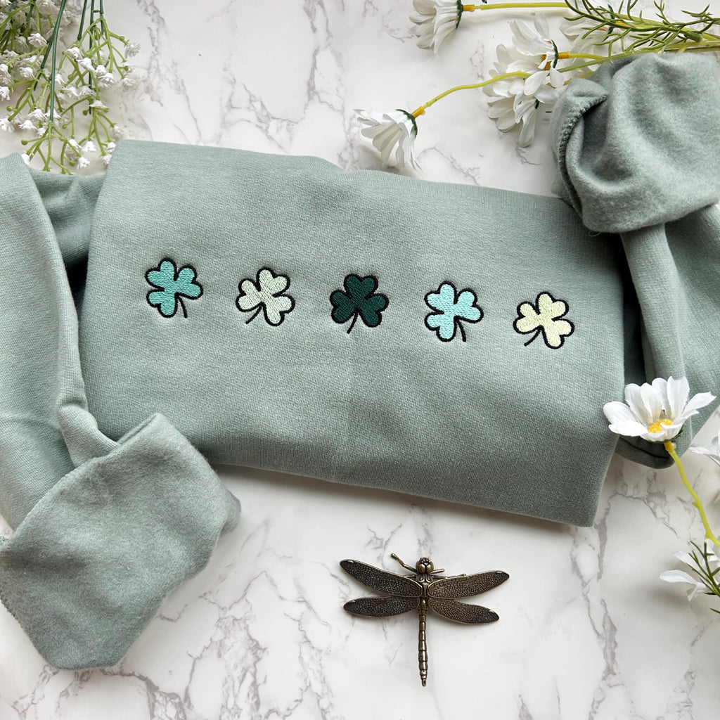 Embroidered Shamrock Sweatshirt – Irish St. Patrick’s Day Green Crewneck Sweater