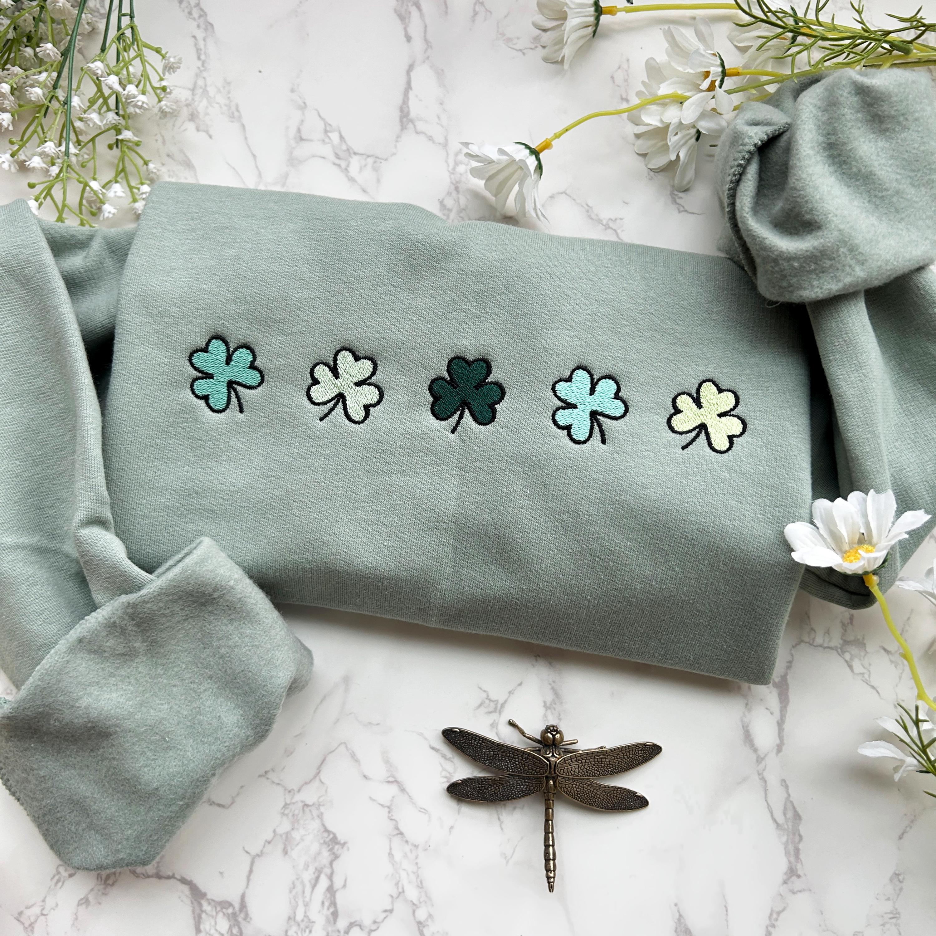 Embroidered Shamrock Sweatshirt – Irish St. Patrick’s Day Green Crewneck Sweater