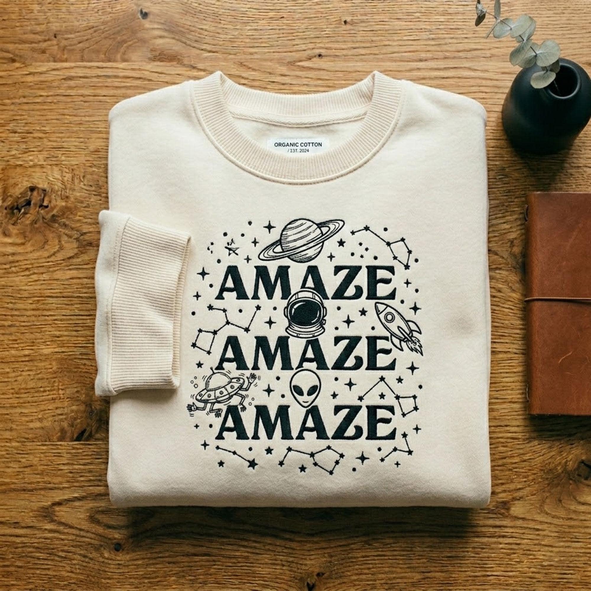 Embroidered Amaze Amaze Amaze Sweater, Space Science Fiction Sweatshirt, Project Hail Mary Rocky Shirt, Astrophage Science Gift Crewneck