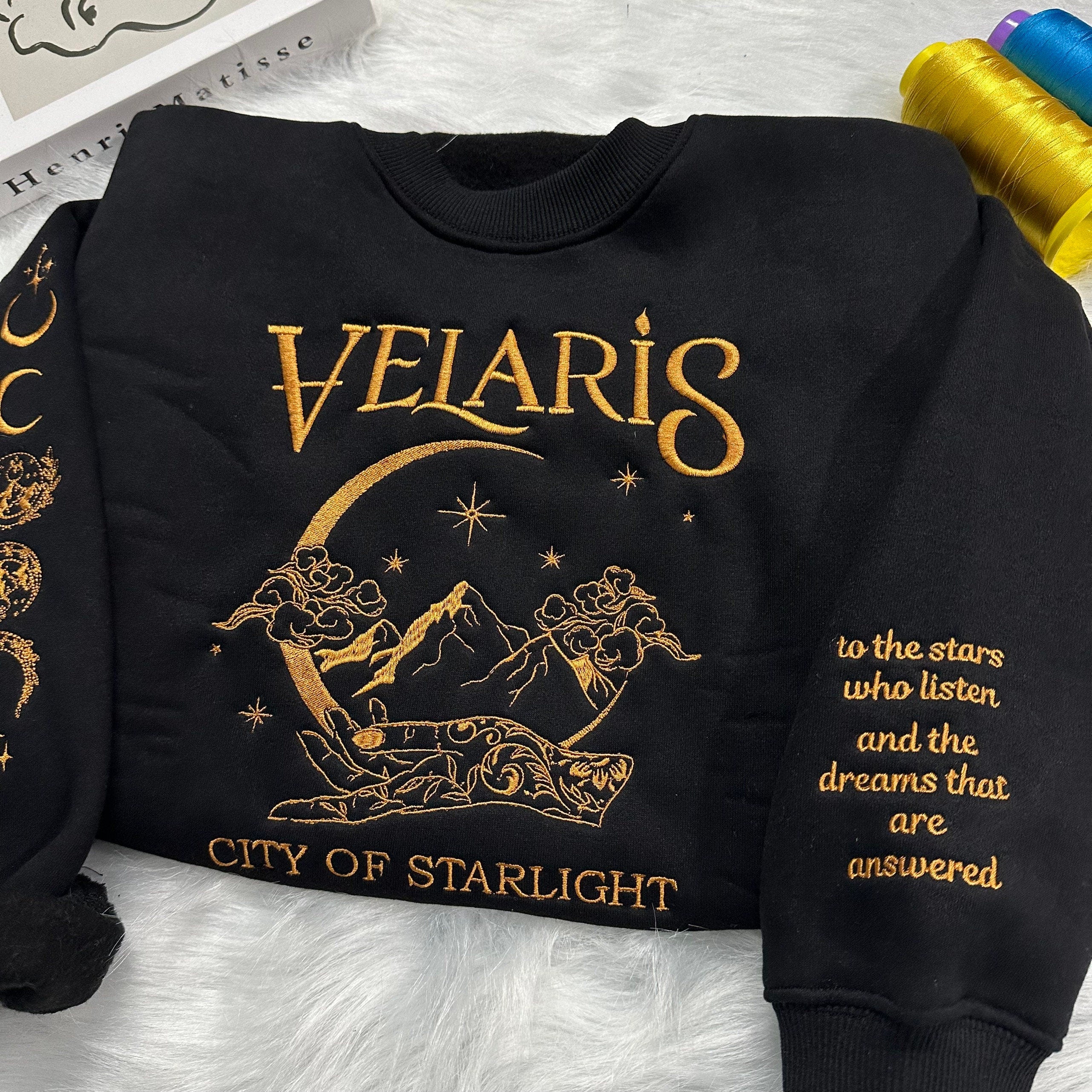Velaris embroidered sweatshirt, ACOTA Velaris City Of Starlight Embroidered Shirt, The Night Court Shirt, SJM sweater, City of Starlight,
