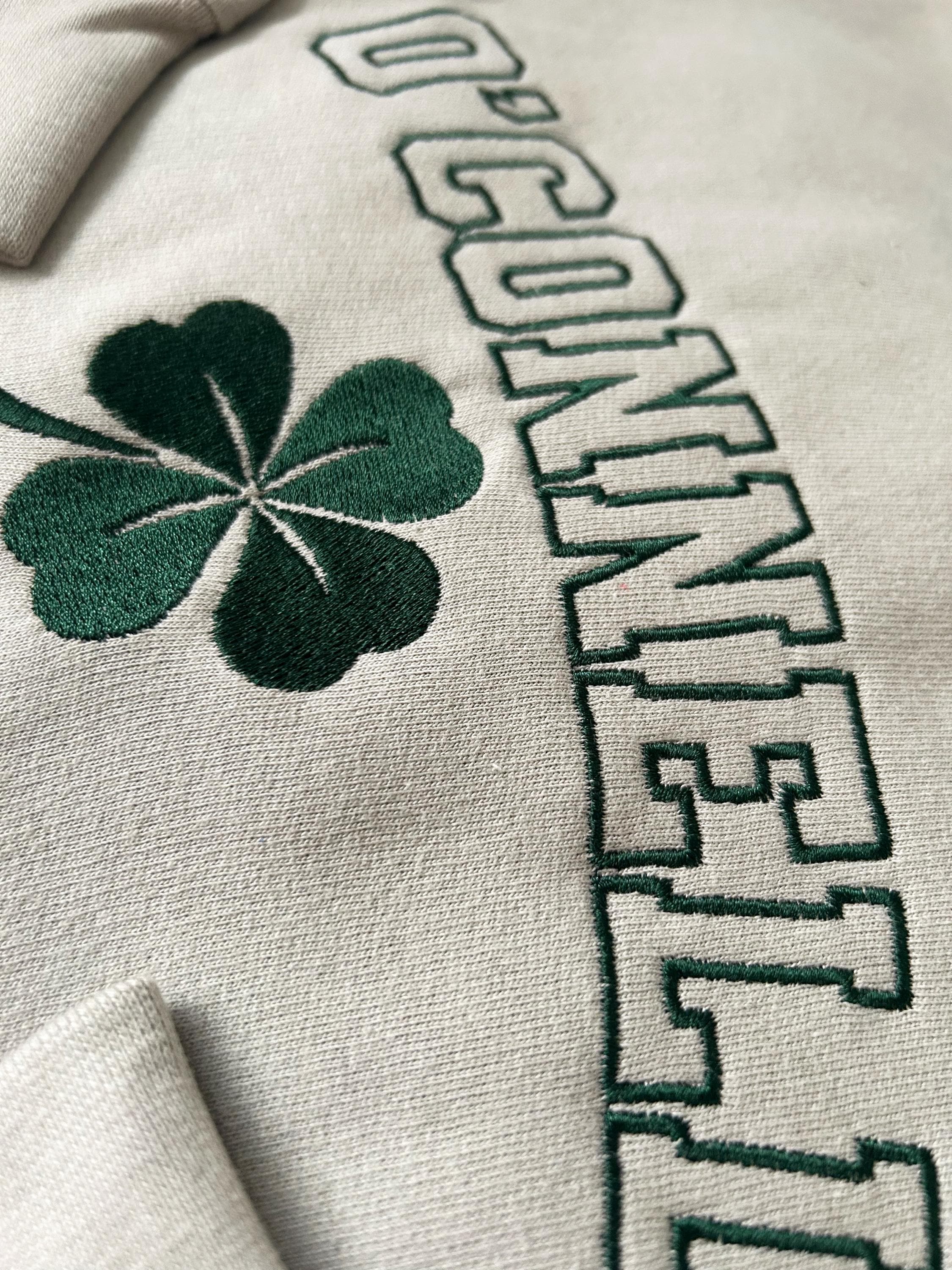 Embroidered Surname Shamrock Sweater – Personalized St. Patrick’s Day Sweatshirt for Kids & Adults, Lucky Irish Custom Gift