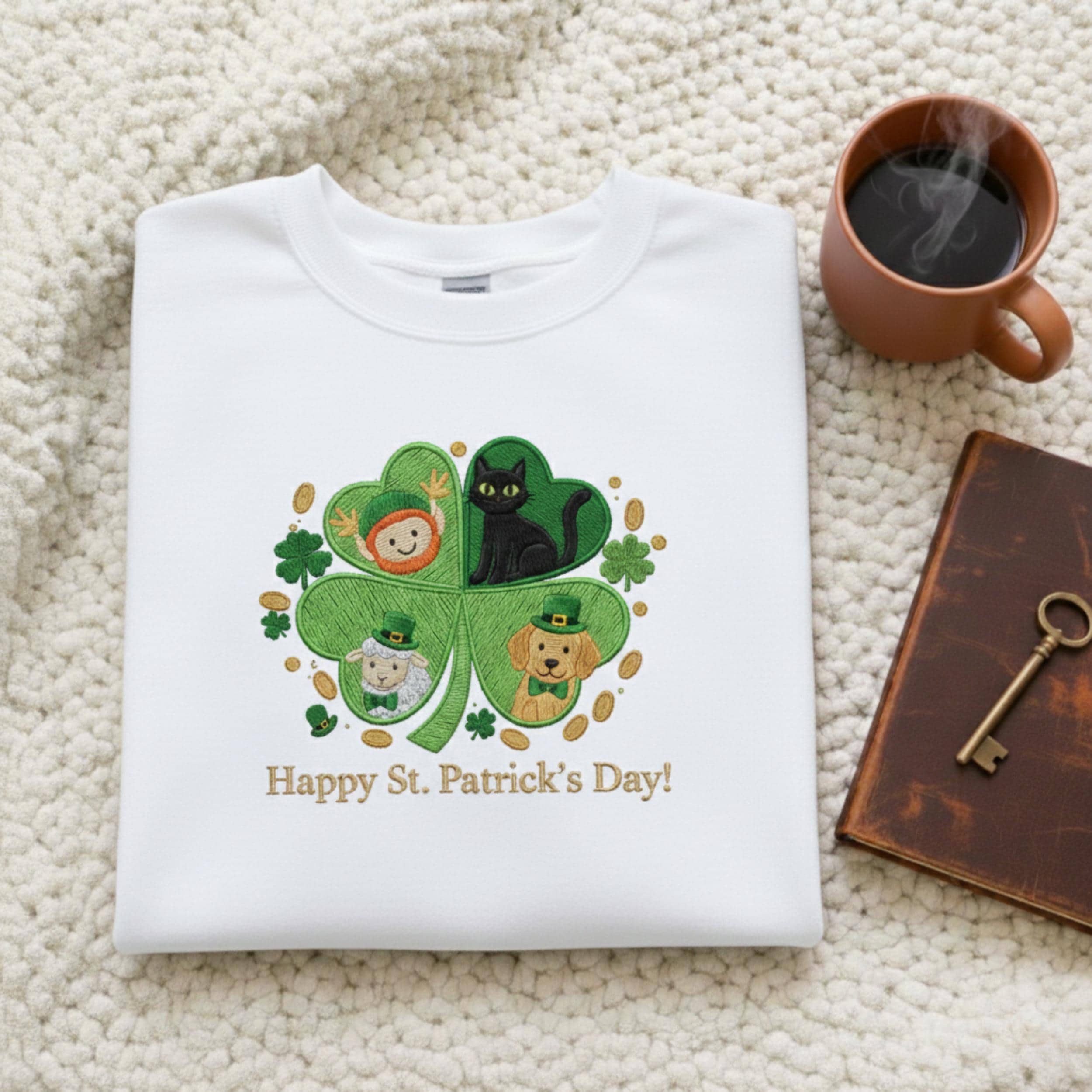 St. Patrick’s Day Embroidered Shirt – Lucky Clover Embroidery Sweatshirt, Irish Family Crewneck, St. Paddy’s Day Gift