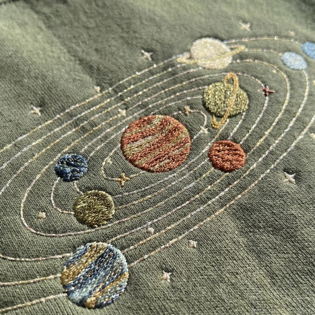Embroidered Solar System Sweatshirt, Minimalist Crewneck, Space Graphic Pullover, Aesthetic Everyday Wear, Unisex Gift