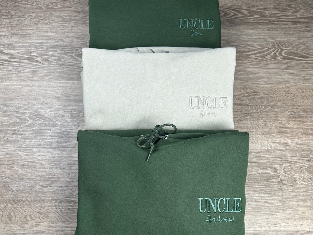 Custom Embroidered Uncle Hoodie, Brother's Baby Reveal Gift, Personalize with Uncle Name, Personalized Family Gift, Proud Uncle Sweatshirt