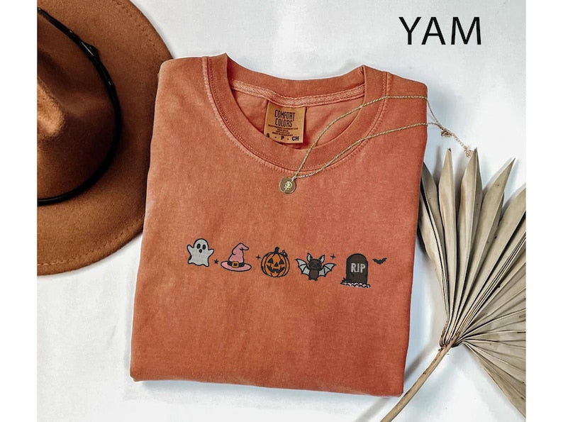 Cute Halloween Embroidery Shirt, Minimalist Halloween Embroidery Shirt, Spooky Season Embroidery Tee HLEM02