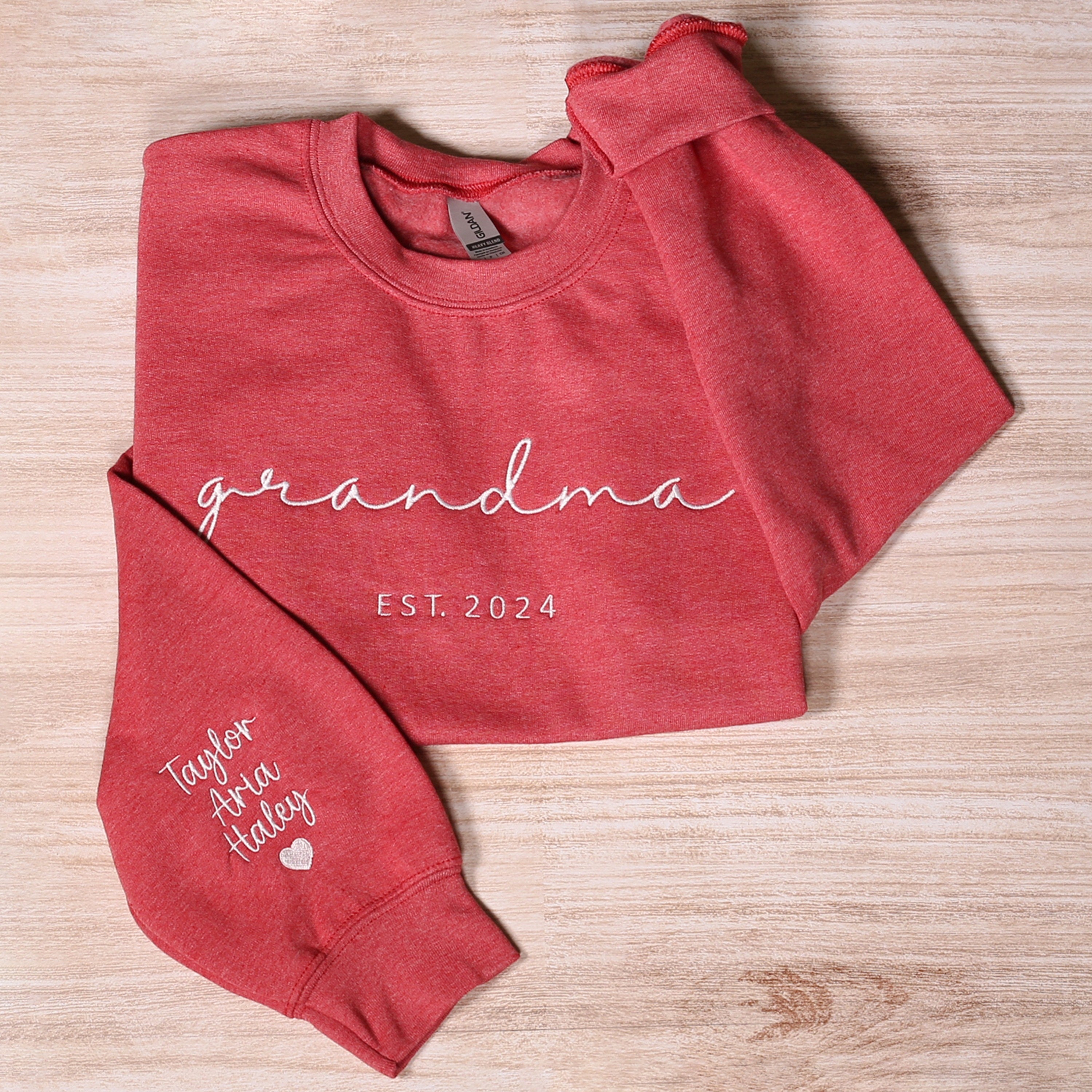 Custom Grandma Embroidered Sweatshirt, Grandma Sweatshirt, Personalized Grandma Embroidered Sweatshirt, Grandkids Names On Sleeve