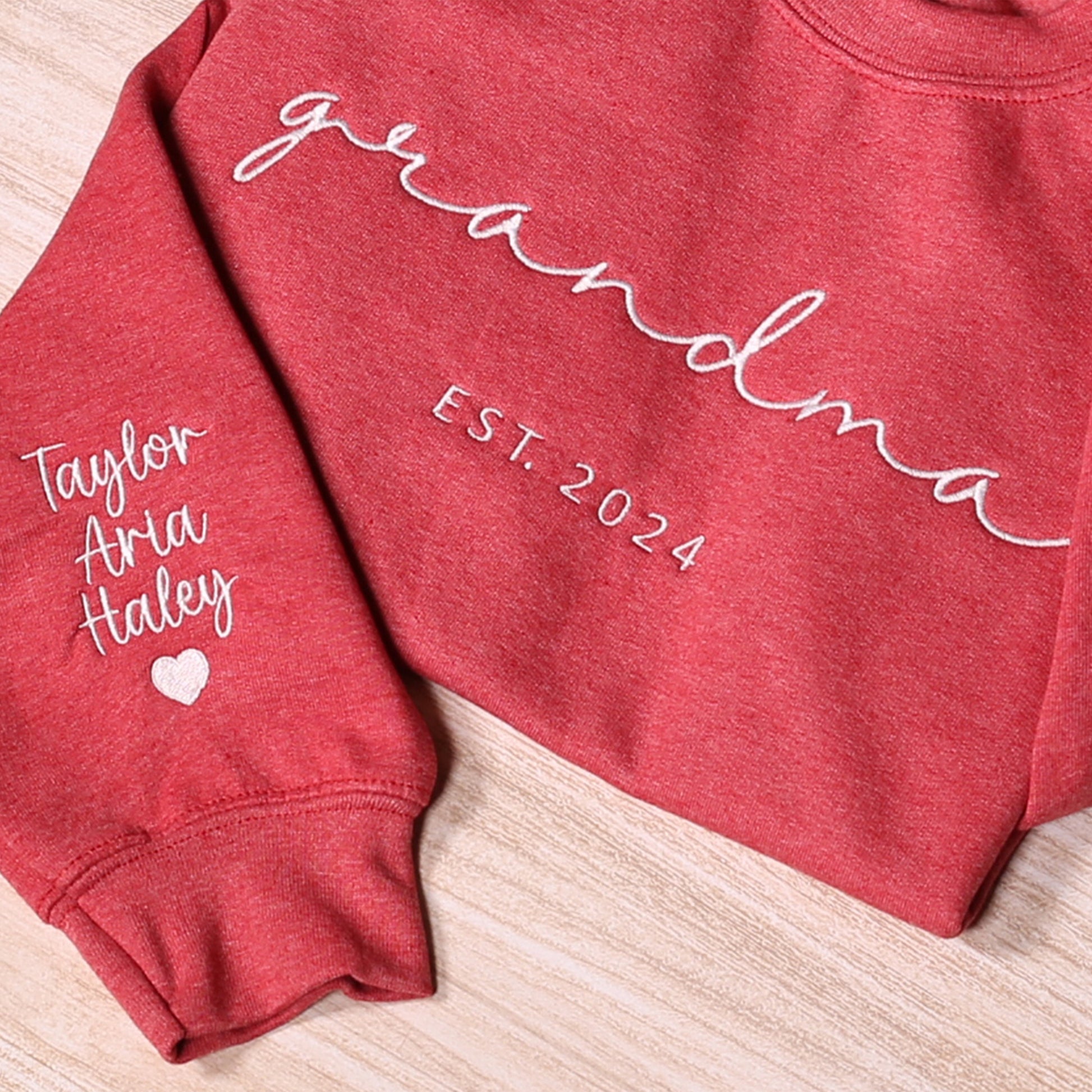 Custom Grandma Embroidered Sweatshirt, Grandma Sweatshirt, Personalized Grandma Embroidered Sweatshirt, Grandkids Names On Sleeve