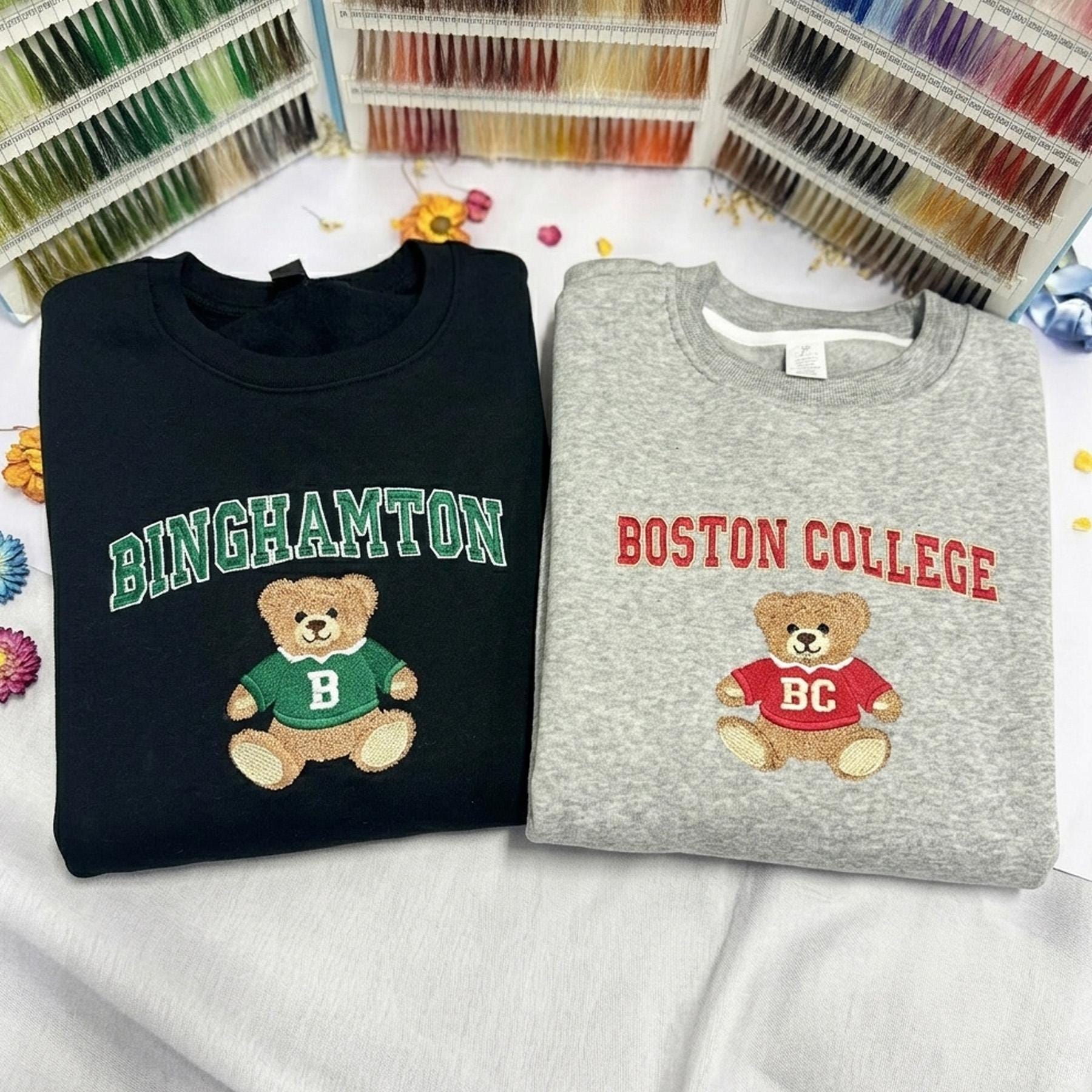 Teddy Bear Embroidered University Sweatshirt, Custom College Name Crewneck, Cute School Spirit Shirt, Game Day Outfit, College Gift