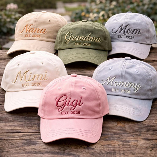 Custom Embroidered Family Caps, Personalized Mom Grandma Nana Gigi Mimi Hat, Vintage Dad Hat, EST 2026 Gift