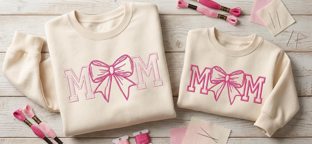 Mom Embroidery Sweatshirt – Coquette Bow Machine Embroidery Sweatshirt, Cute Mom Sweatshirt, Mother’s Day Gift