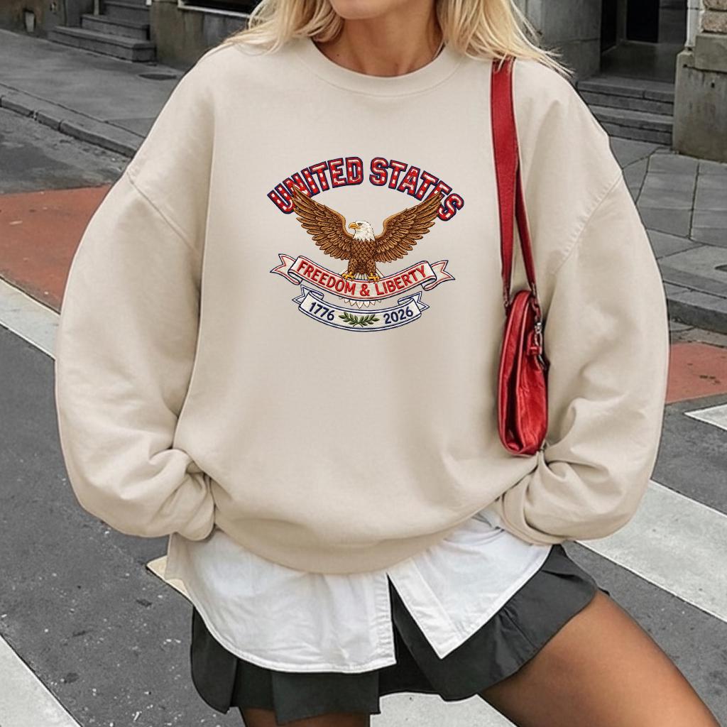 United States Eagle Embroidered Sweatshirt, 1776–2026 USA Patriotic Crewneck, Freedom & Liberty American Anniversary Shirt