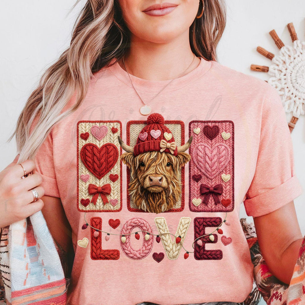 Highland Cow Knitted Embroidered Sweatshirt – Cozy Farm Animal Crewneck, Rustic Cottagecore Style