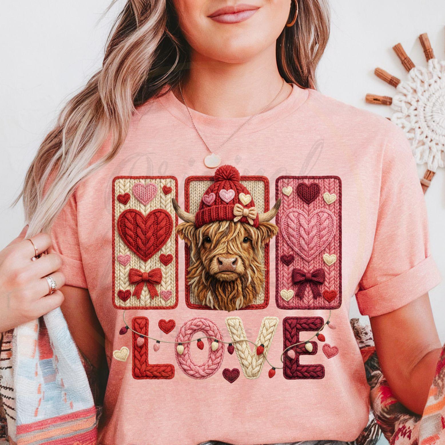 Highland Cow Knitted Embroidered Sweatshirt – Cozy Farm Animal Crewneck, Rustic Cottagecore Style