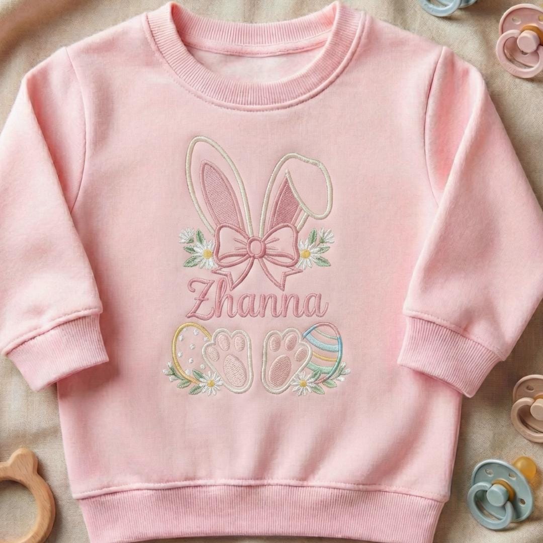 Embroidered Rabbit Easter Day, Toddler Cozy Bunny Sweatshirt, New Mini Gift