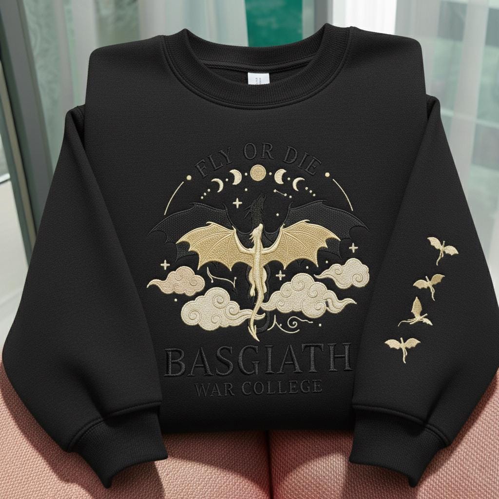 Basgiath War College Embroidered Sweatshirt, Fourth Wing Crewneck, Dragon Rider Sweater, Fantasy Book Lover Gift