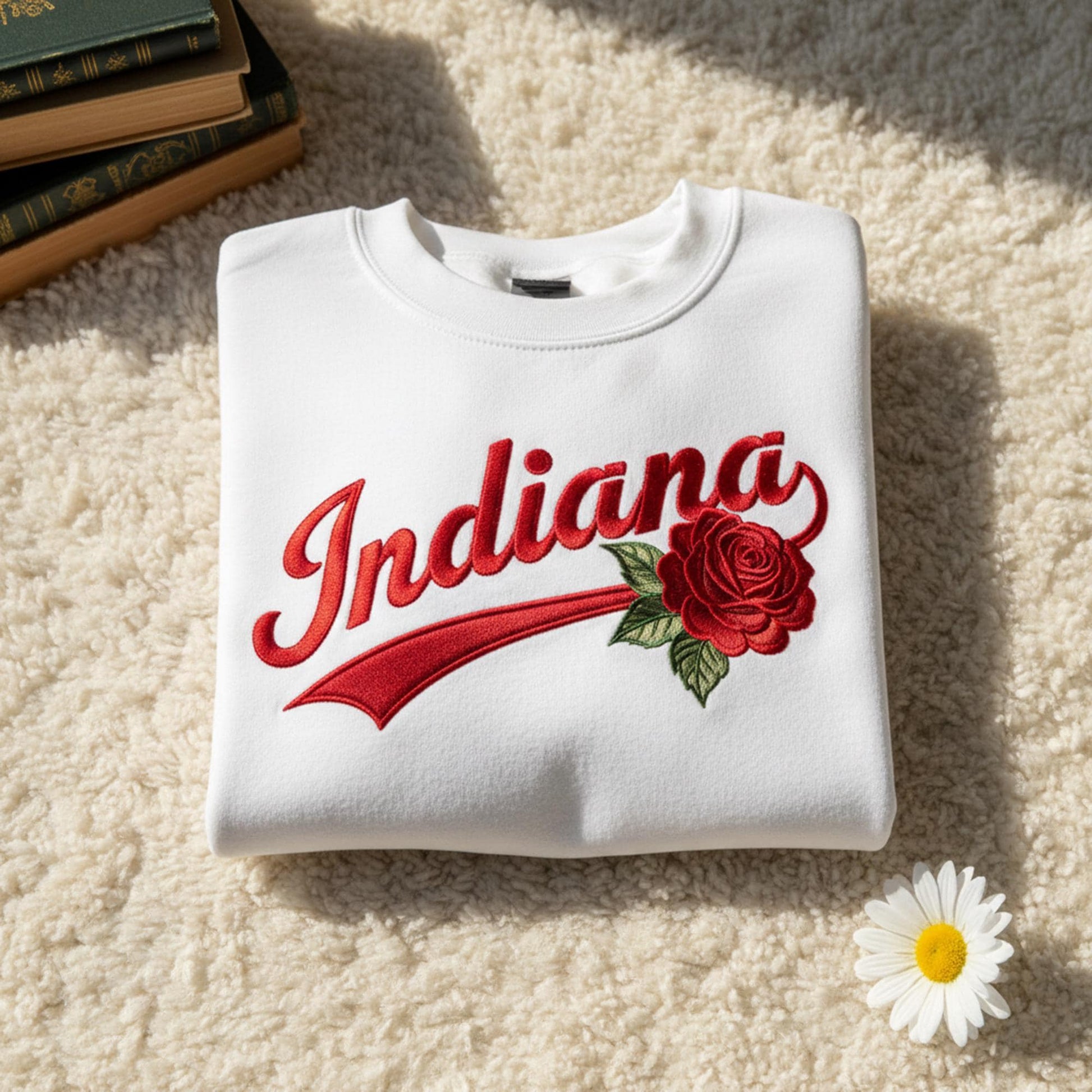 Embroidered Indiana Rose Sweatshirt, Indiana Shirt, State Shirt, Bloomington Shirt, Embroidered Sweatshirt, College Gift, Custom Shirt