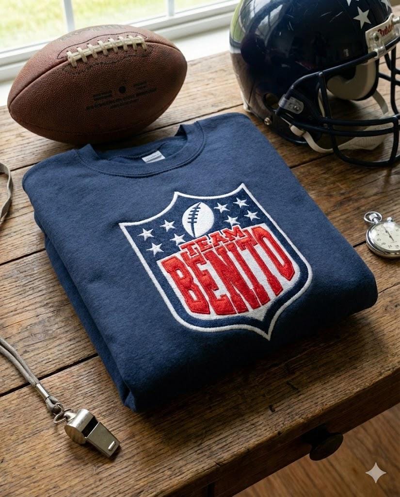 Embroidered Team Benito Sweatshirt – Vintage Football Style Crewneck | Custom Name Sports Shirt, Unisex Fan Gift