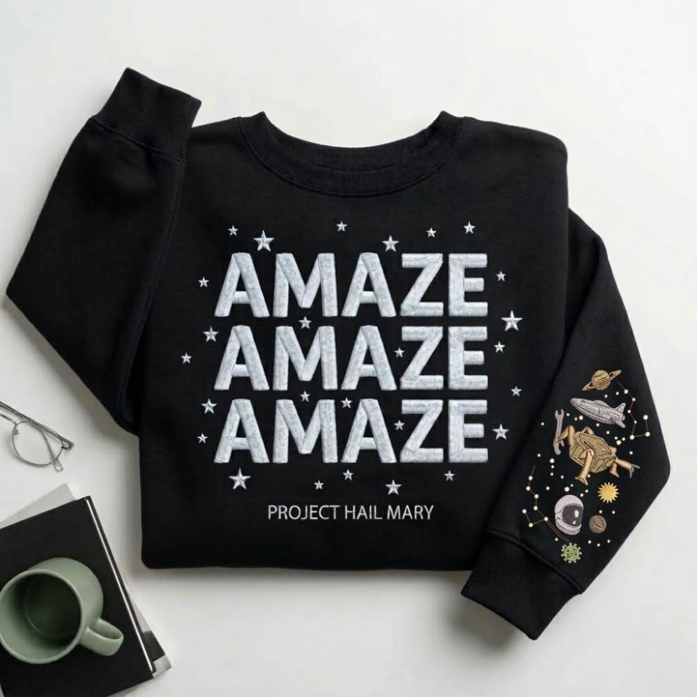 Embroidered Rocky Amaze Amaze Amaze Sweatshirt, Erid Planet Project Hail Mary Shirt, Sci-fi Fantasy Bookish Crewneck, Book Lovers Gift