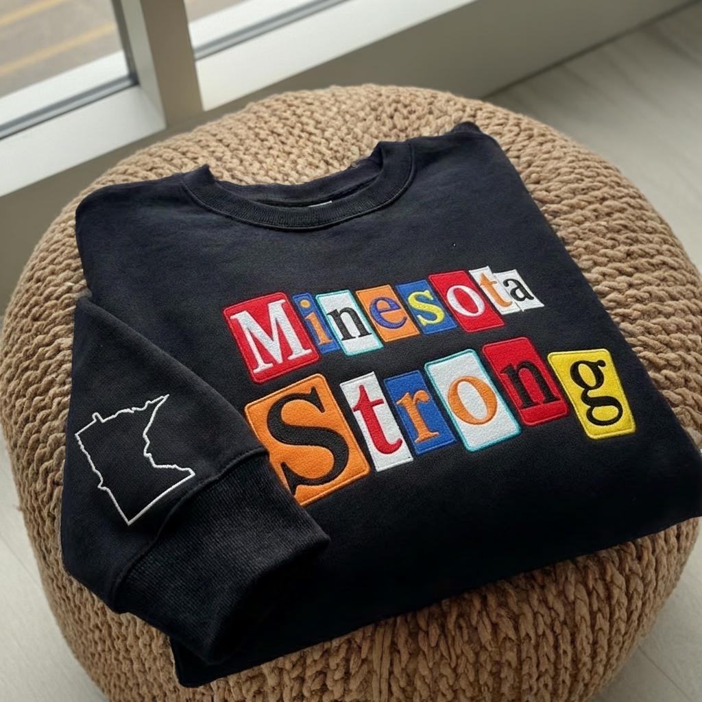 Minnesota Strong Magazine Letters Embroidered Sweatshirt, Minneapolis Political Protest, Anti ICE, Immigrant Rights, Abolish Ice Sweatshirt