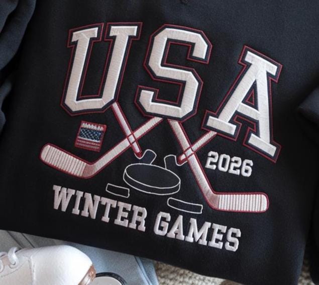 Embroidered USA Hockey Shirt 2026 Winter Games, Retro Varsity Sports Fan Gift, Vintage American Ice Hockey T-Shirt, Patriotic Team Support