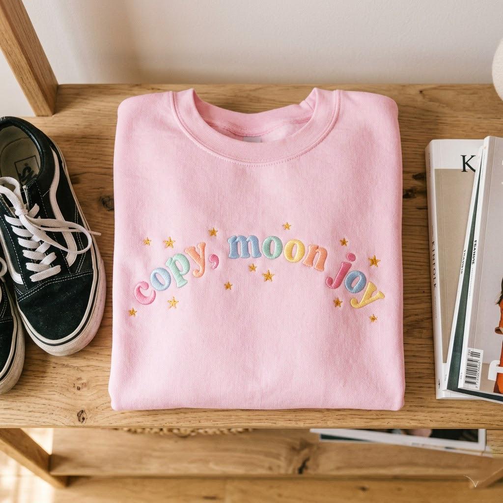 Moon Joy Quote Embroidered Shirt, Vintage Space Quote Tee, Colorful Sky Shirt, Night Aesthetic Top, Gift for Moon Lovers