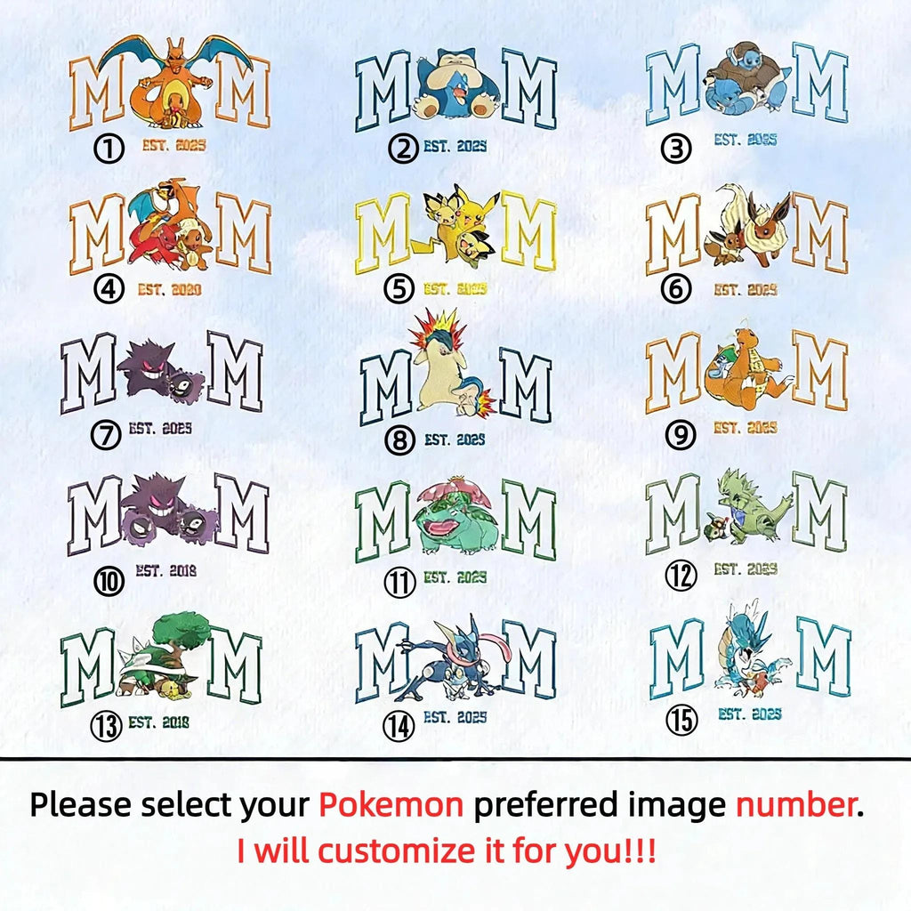 Custom PokeMom Embroidered Shirt, Mother's Day Gift, Birthday Gift For Mom, Pocket Beast, Personalized Anime Characters Sweatshirt