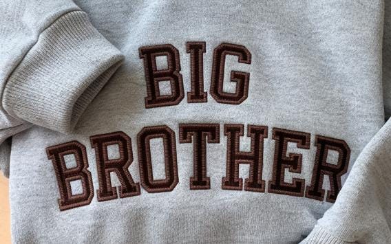 Embroidered Big Brother Sweatshirt, Personalized Baby & Kids Top, Sage Green Kids Sweatshirt, Custom Name Baby Gift