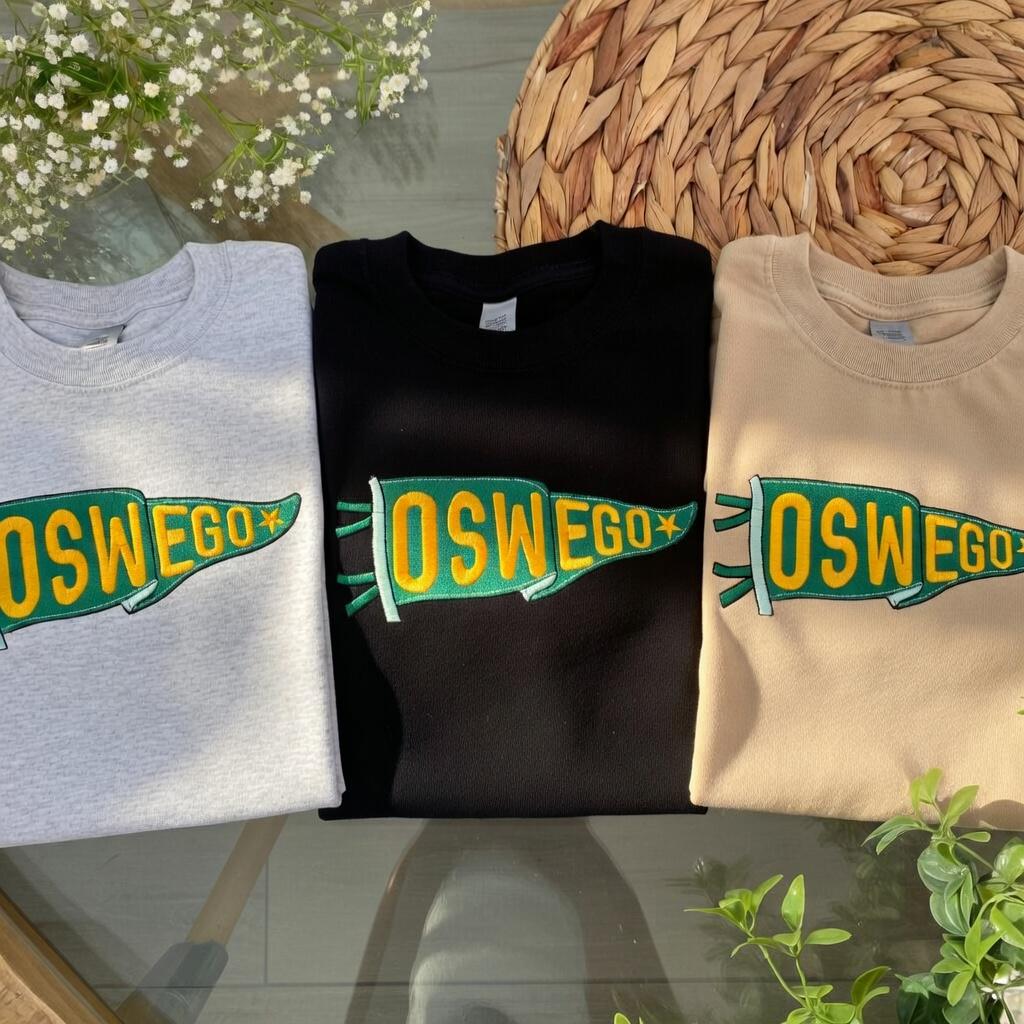 Custom Embroidered College Pennant Sweatshirt, Personalized Team Apparel, University Crewneck Sweater, Custom School Name Gift, Unisex Varsity Style