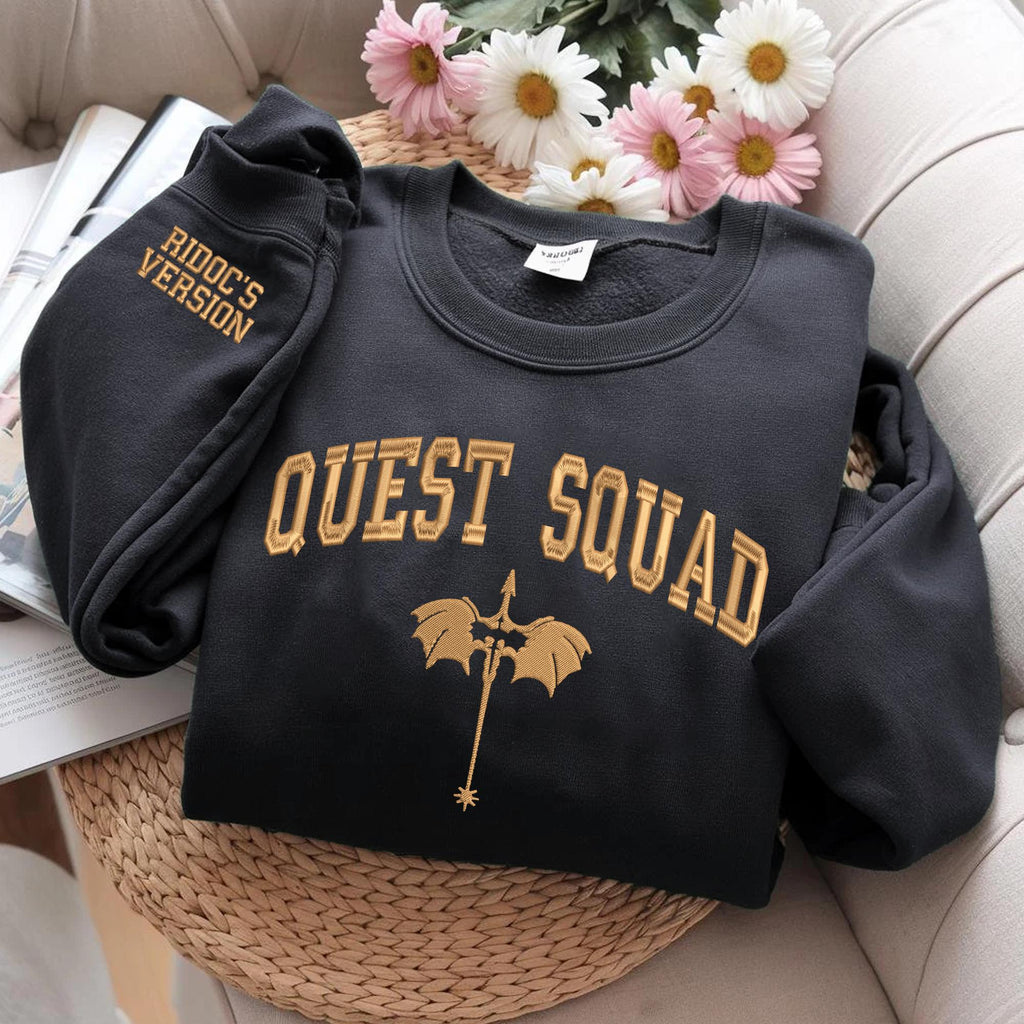 Embroidered Quest Squad Crewneck Basgiath War College, Empyrean series, Fourth Wing Embroidered Sweatshirt,Iron Flame, Onyx Storm Sweatshirt