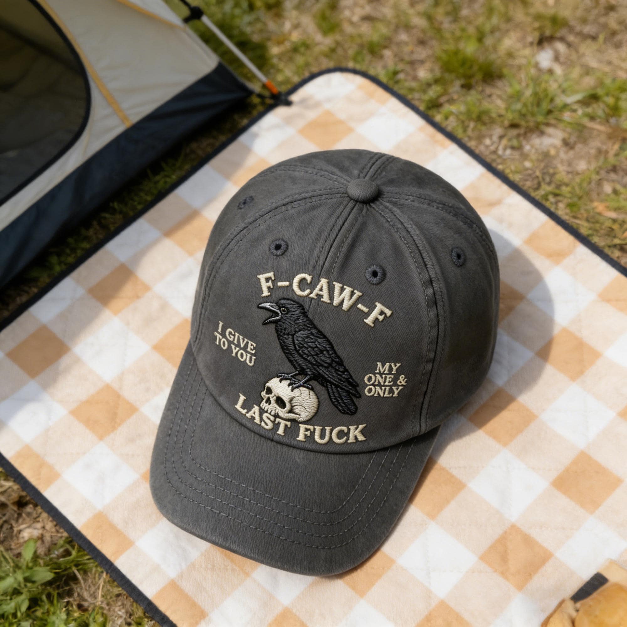 Hand-Embroidered F-Caw-F Crow Baseball Cap | Unisex Black Bird Graphic Hat
