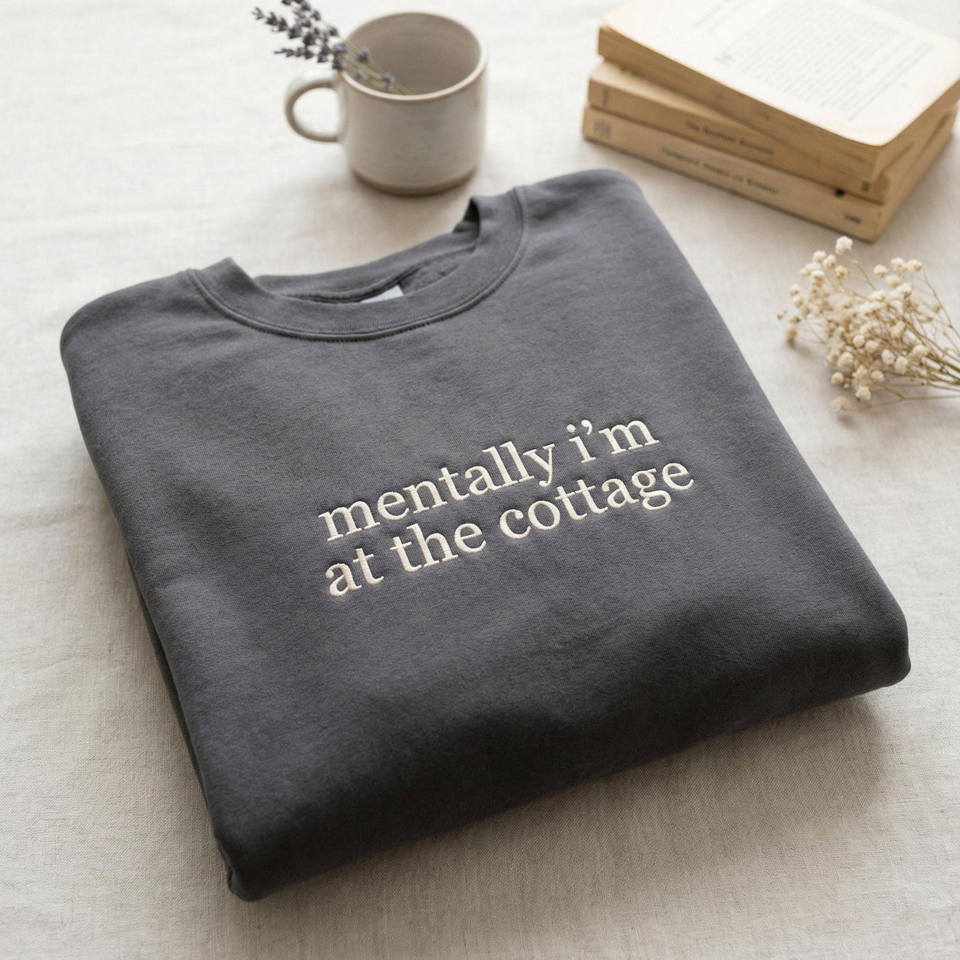 Embroidered “Mentally I’m At The Cottage” Sweatshirt – Hockey Romance LGBT Crewneck, Heated Rivalry Movie Shirt, Hockey Fan Gift