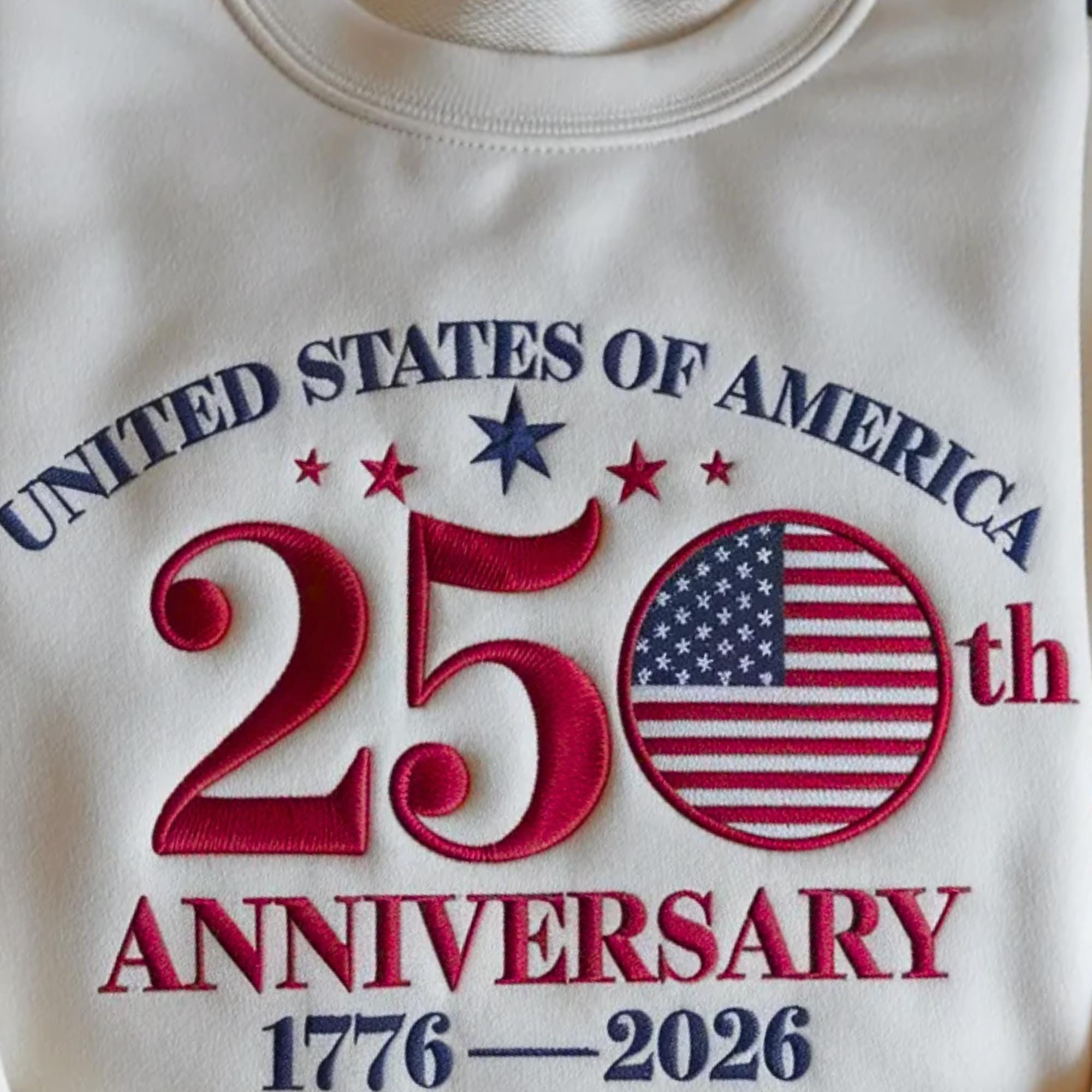 Embroidered USA 250th Anniversary Sweatshirt, Patriotic 4th of July Tee