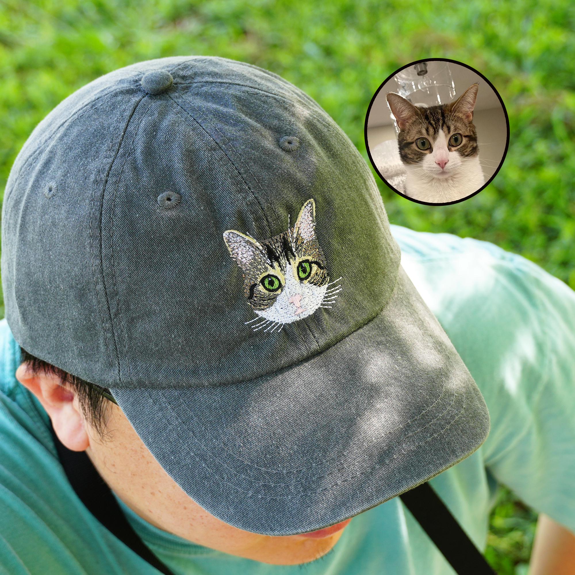 Custom Embroidered Fathers Day Hat with Cat Portrait, Birthday Gift for Dad, Personalized Hat for Dad, Cat Embroidered Hat Using Cat Photo