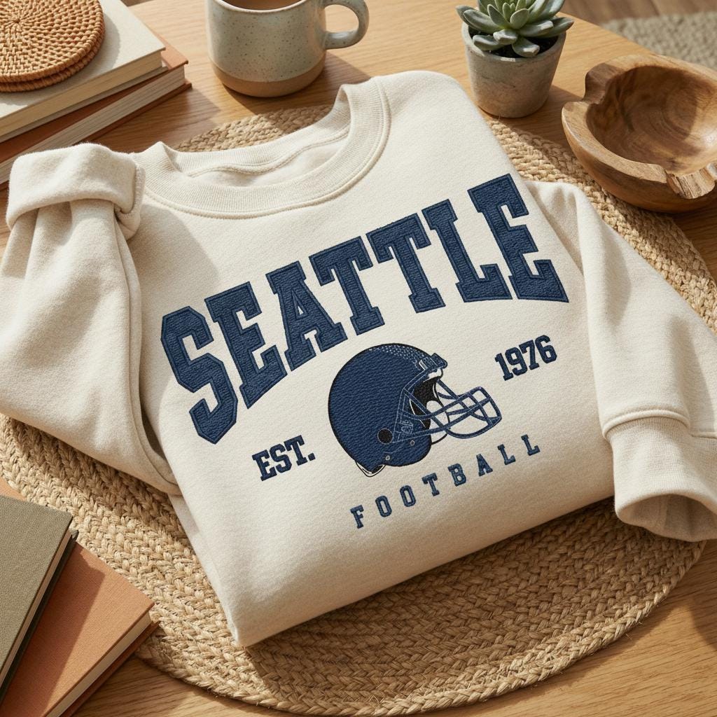 Embroidered Vintage Seattle Seahawk Football Sweatshirt, Retro Fan Gift, Game Day Shirt, Seattle Team Football Apparel