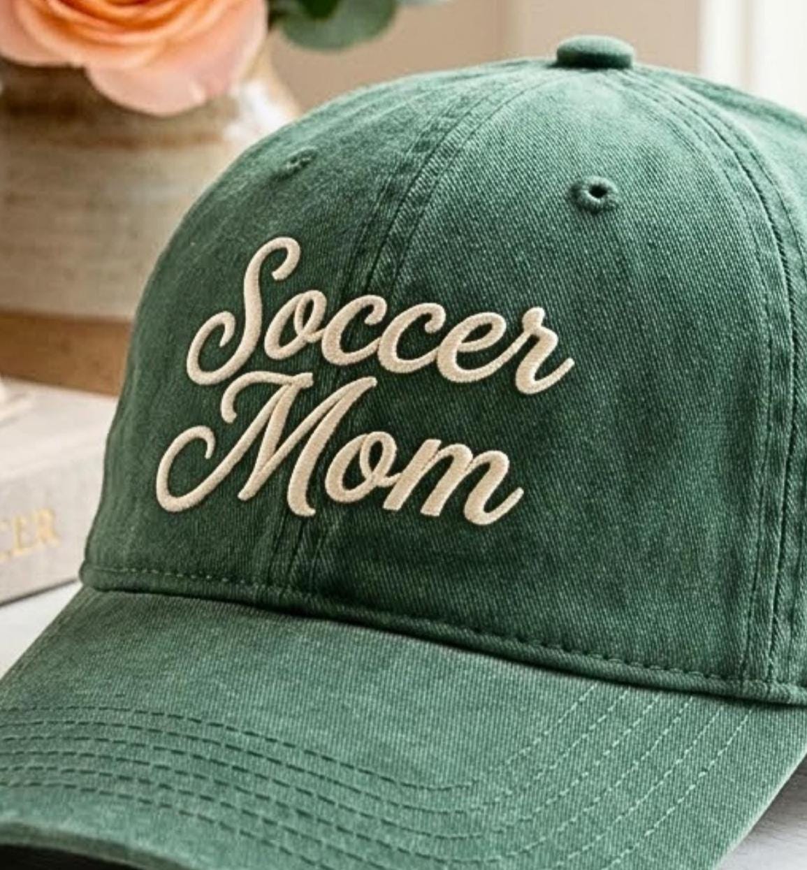 Soccer Mom Embroidered Washed Cotton Cap, Adjustable Strap Hat, Vintage Distressed Dad Hat, Sports Mom Gift
