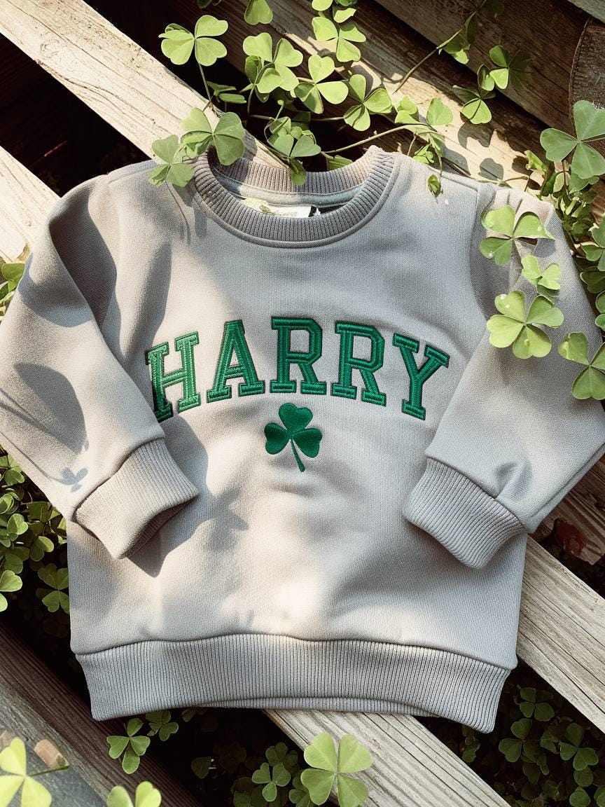 Personalized Shamrock Embroidered Kids Sweatshirt, Custom Name St. Patrick’s Day Irish Surname Sweatshirt, Cozy Green Holiday Pullover