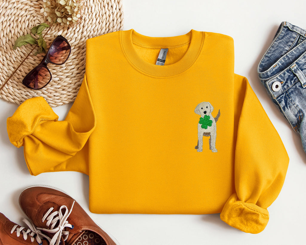 Embroidered St Patricks Day Sweatshirt, Embroidered Dog Sweatshirt, Embroidered Dog Lover Shirt, Lucky Dog Shirt, St Patricks Day Dog Shirt