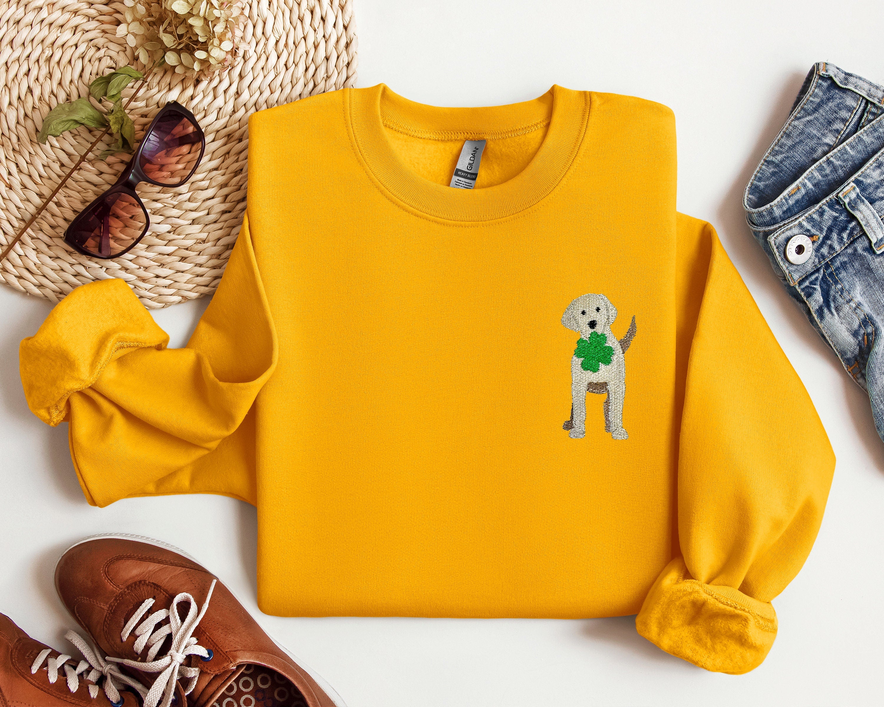 Embroidered St Patricks Day Sweatshirt, Embroidered Dog Sweatshirt, Embroidered Dog Lover Shirt, Lucky Dog Shirt, St Patricks Day Dog Shirt
