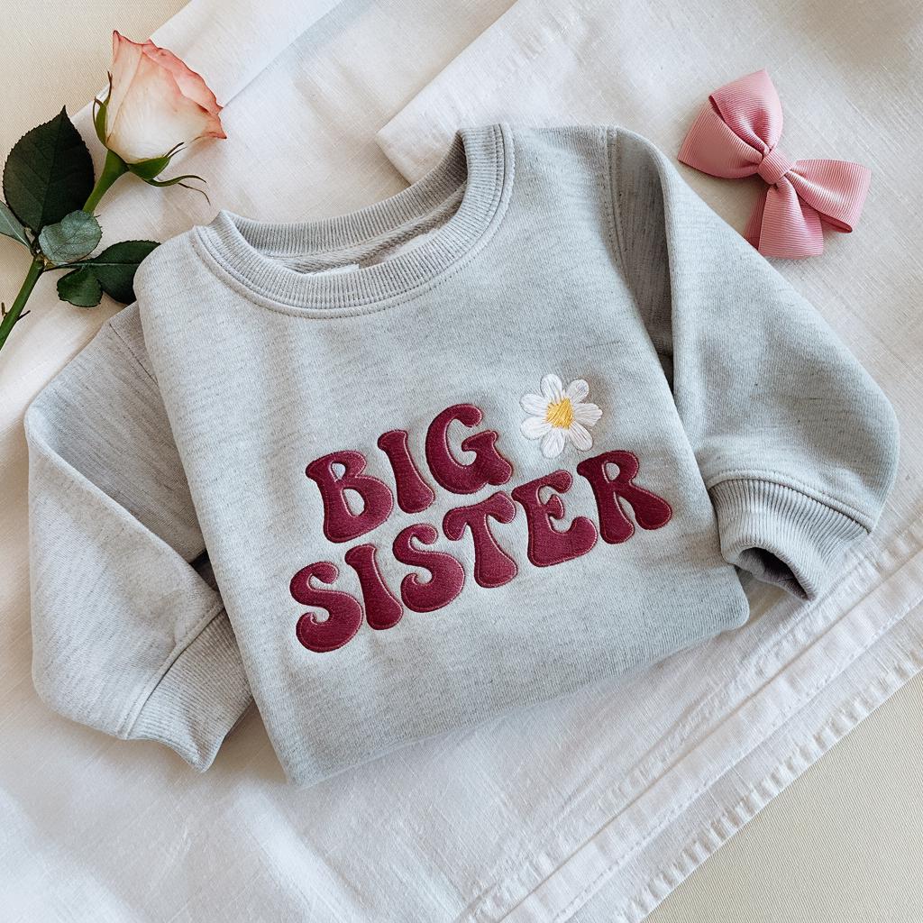 Big Sister Embroidered Sweatshirt, Sweatshirt for Sibling Announcement, New Baby Announcement Gift, Baby Reveal Outfit, Big Sister Gift