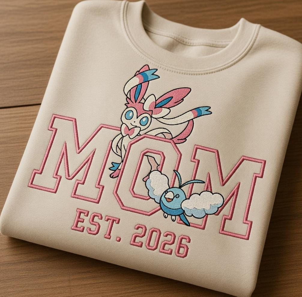 Embroidered Custom Pokemom Character Hoodie, Cute Poke mom Characters Sweatshirt, Cozy Anime Embroidery, Gift for PKM Fans, Gift for mom