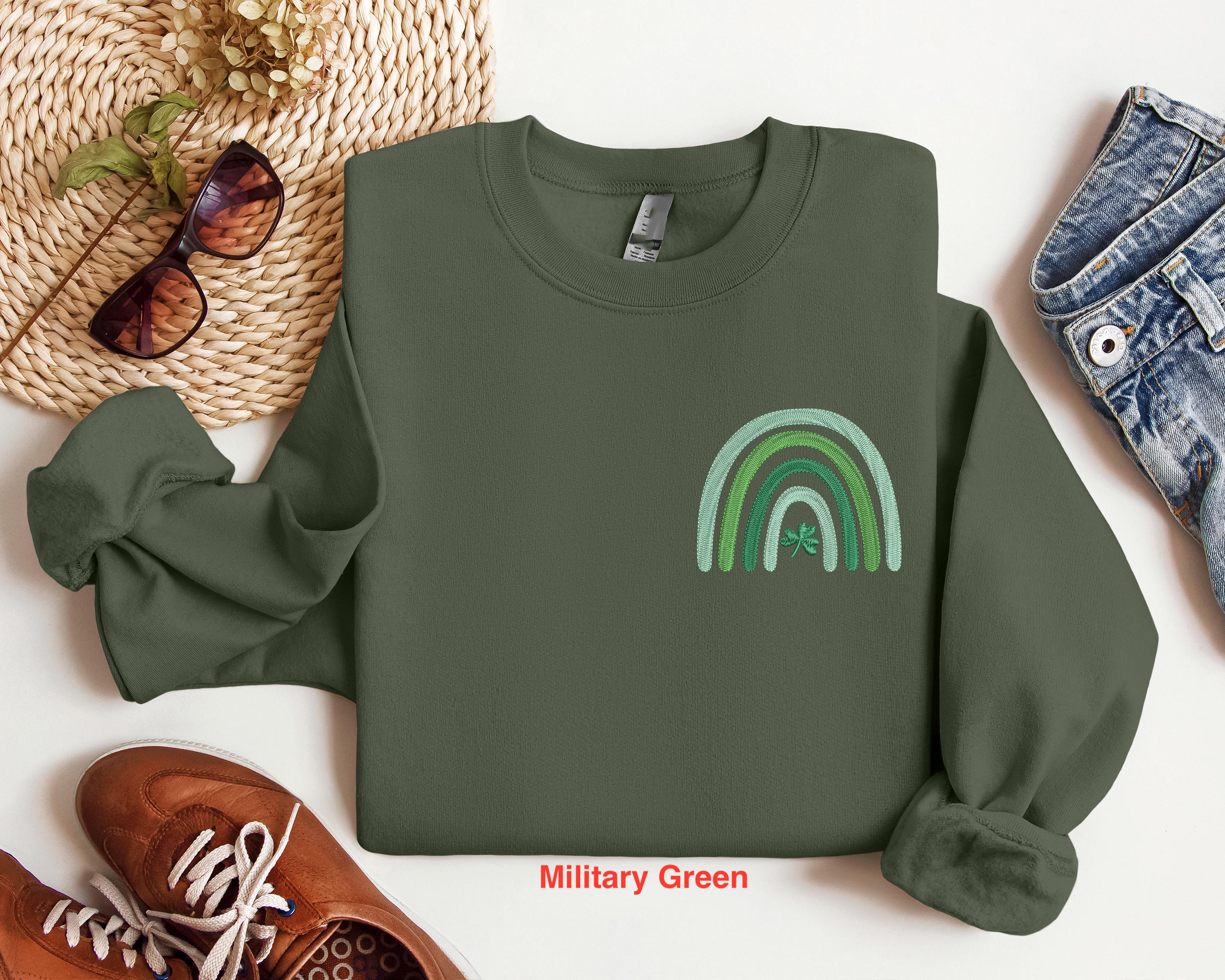 Shamrock Rainbow Embroidered Shirt, St Patricks Day Lucky T-Shirt, Shamrock Rainbow T-shirt, Embroidered Clover Sweatshirt, Lucky Sweater