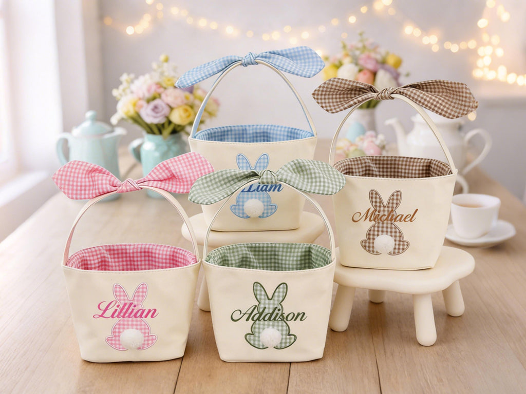 Personalized Kids Easter Basket, Toddler Easter Gift, Egg Hunt Bucket, Baby Shower Gifts, Embroidered Name