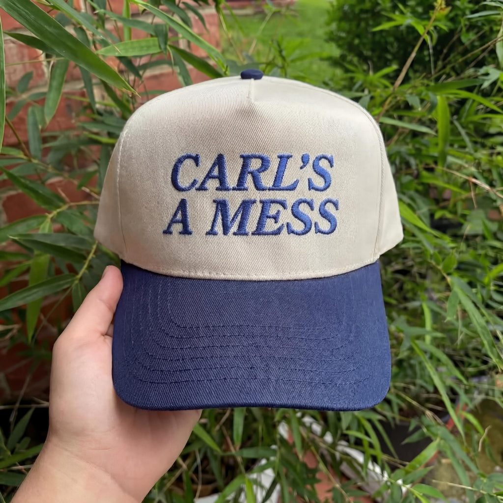 Carls a Mess Embroidered Retro Trucker Cap – Funny Reality TV Hat, Vintage Distressed Snapback, Viral Summer Dad Hat Gift for Men & Women